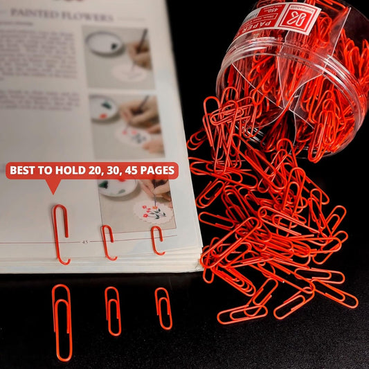 Kempshott 450 Red Paper Clips, Assorted Sizes 28mm, 33mm & 50mm, Small Medium Large Clips for Home, School & Office