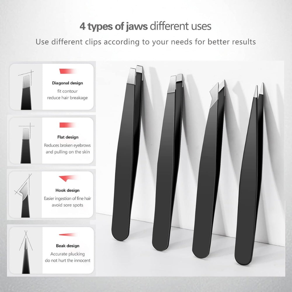 Derlaier 4-Piece Stainless Steel Tweezers Set, Eyebrow, Precision & Ingrown Hair Tools