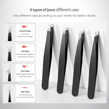 Derlaier 4-Piece Stainless Steel Tweezers Set, Eyebrow, Precision & Ingrown Hair Tools