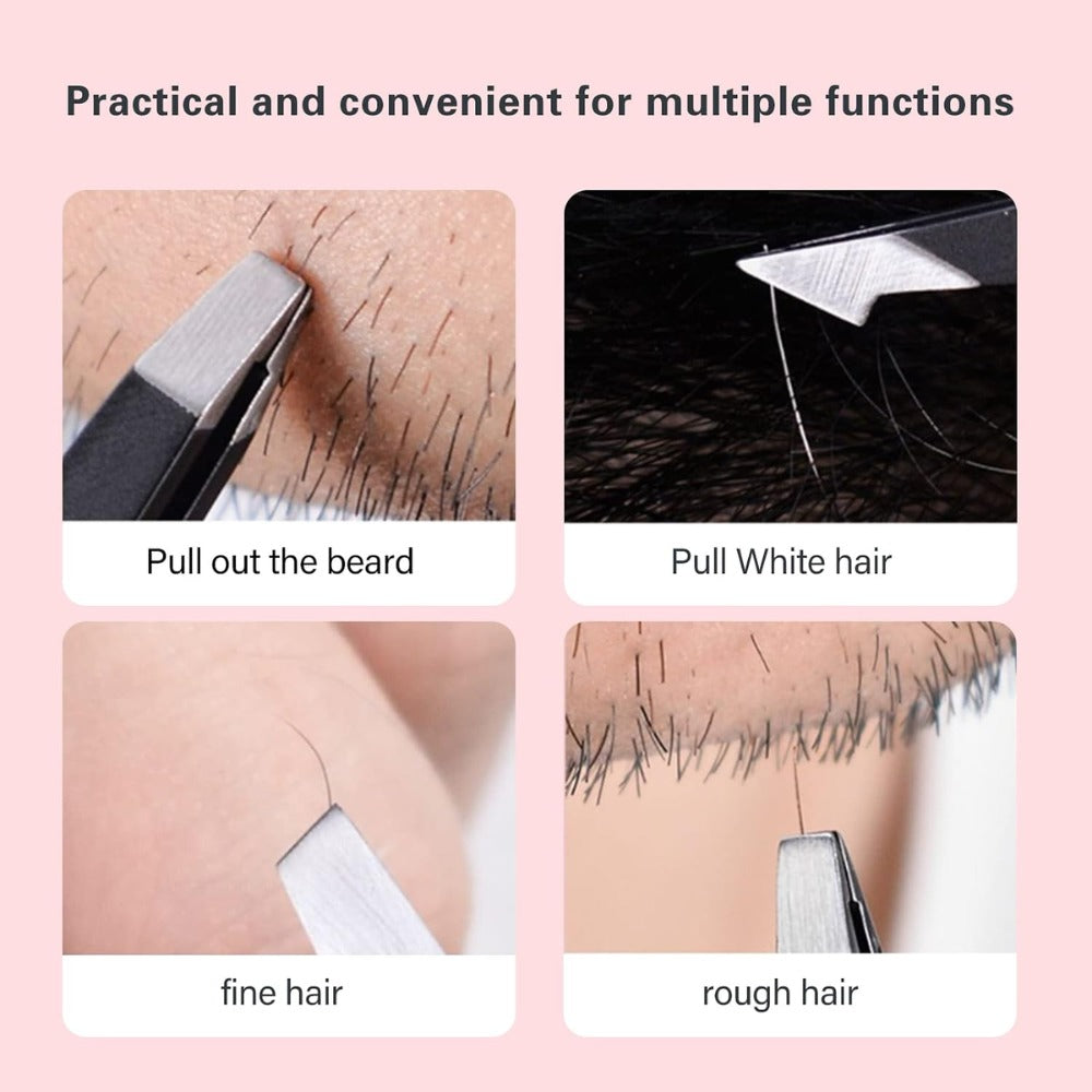 Derlaier 4-Piece Stainless Steel Tweezers Set, Eyebrow, Precision & Ingrown Hair Tools