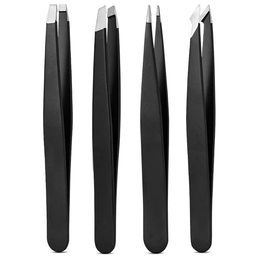 Derlaier 4-Piece Stainless Steel Tweezers Set, Eyebrow, Precision & Ingrown Hair Tools