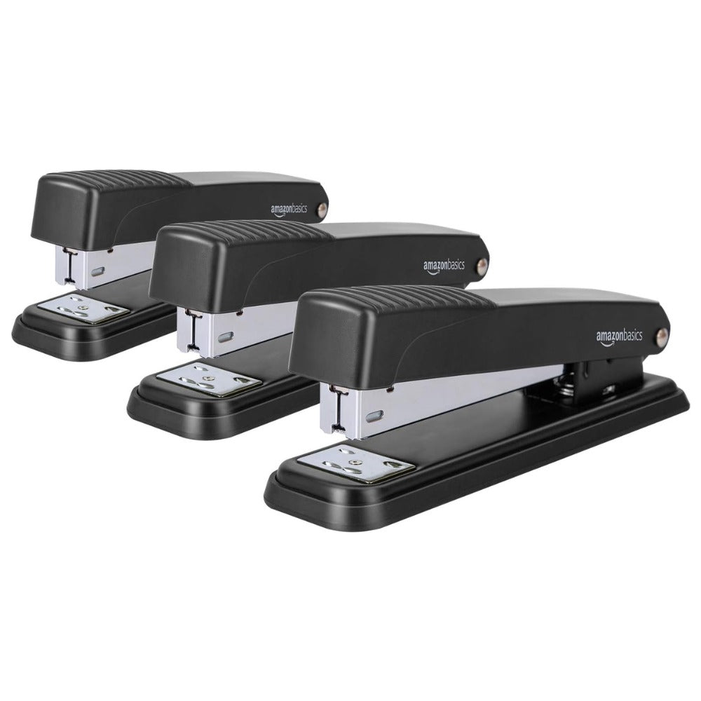 Amazon Basics Full-Strip Metal Stapler 20 Sheet Capacity, 3 Pack, Black