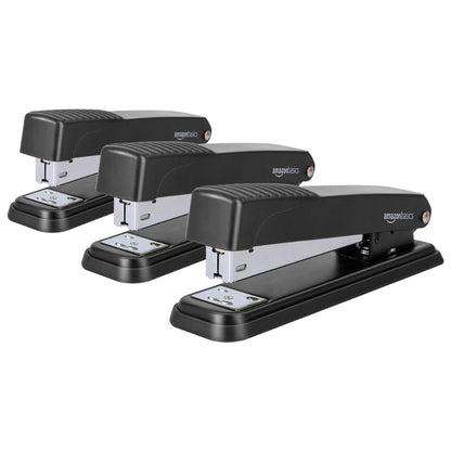Amazon Basics Full-Strip Metal Stapler 20 Sheet Capacity, 3 Pack, Black
