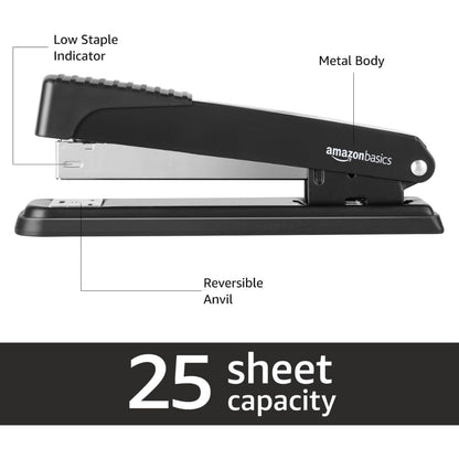 Amazon Basics Full-Strip Metal Stapler 20 Sheet Capacity, 3 Pack, Black