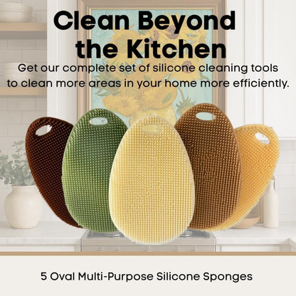 Silicone Dish Scrubber Sponge 5 Pack, Reusable Food Grade Kitchen Cleaning Brushes