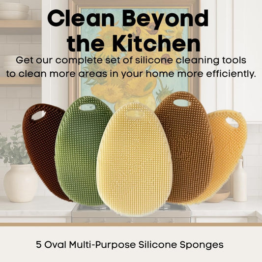 Silicone Dish Scrubber Sponge 5 Pack, Reusable Food Grade Kitchen Cleaning Brushes