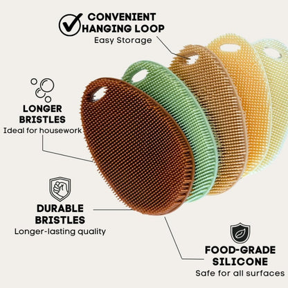 Silicone Dish Scrubber Sponge 5 Pack, Reusable Food Grade Kitchen Cleaning Brushes