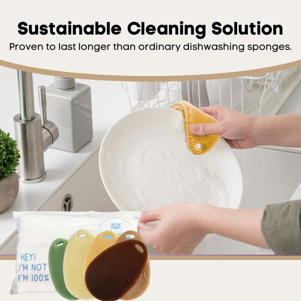 Silicone Dish Scrubber Sponge 5 Pack, Reusable Food Grade Kitchen Cleaning Brushes
