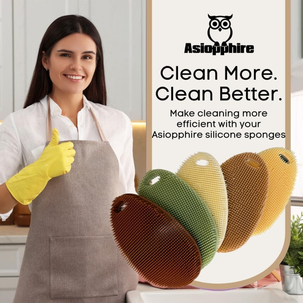 Silicone Dish Scrubber Sponge 5 Pack, Reusable Food Grade Kitchen Cleaning Brushes