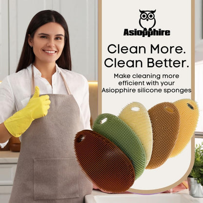 Silicone Dish Scrubber Sponge 5 Pack, Reusable Food Grade Kitchen Cleaning Brushes